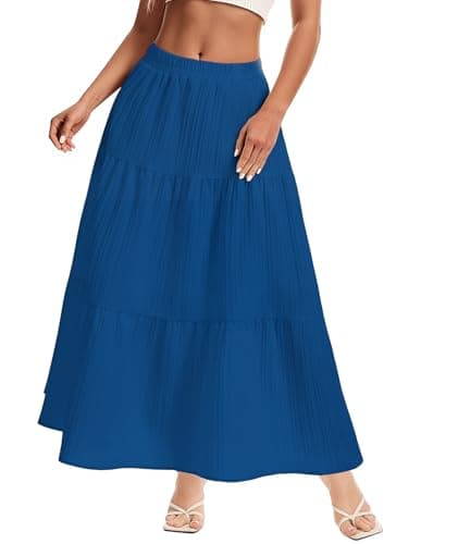 MFAVIP Womens Maxi Skirt Boho Long Flowy Skirts Trendy Summer 2026 Tiered Ruffle Skirt A Line Casual Beach Vacation Dress Navy Blue - Image 1