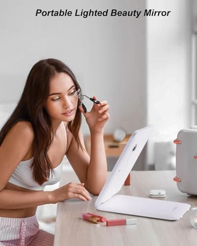 LUKYMIRO 7x9.5 Inches Lighted Travel Mirror with 10X Magnifying Round Mirror, Rechargeable Battery, USB-C Charging, 78 LEDs, Tabletop Mount - Thumbnail 6