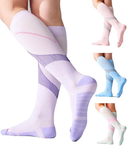 Mosithings 4 Pairs Compression Socks for Women 20-30mmHg Graduated Compression Circulation Support Socks for Running and Athletic, Color Mix2, L/XL - Image 1