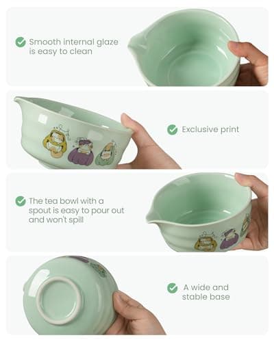 Matcha Whisk Tea Set Kit Japanese Matcha Kit - Matcha Bowl, Matcha Whisk and Holder, Bamboo Scoop, Scoop Rest, Sifter and Tea Towel - for Tea Ceremony Breakfast Lattes - Home Kitchen Christmas(Green) - Thumbnail 4