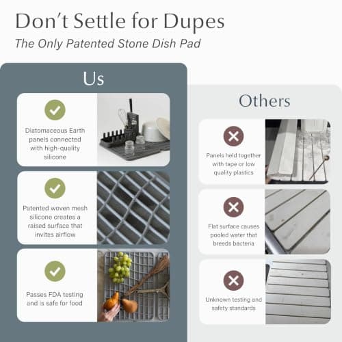 Dorai Home Collapsible Dish Drying Rack and Stone Dish Pad – Large Foldable Drying Rack with Instant - Dry Stone Mat –Space-Saving Drainer Rack for Kitchen Counter - 24.6" x 16.5", Slate - Thumbnail 4