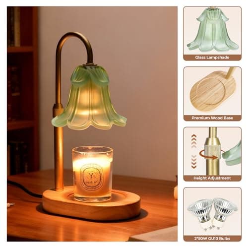 Lsctiff Candle Warmer Lamp with Timer Dimmable, Wax Melt Warmer Adjustable Height, Flower Warmer Lamp with 2 Bulbs for Jar Candles, House Warming New Home Decor, Gift for Mom Women (Green) - Thumbnail 6