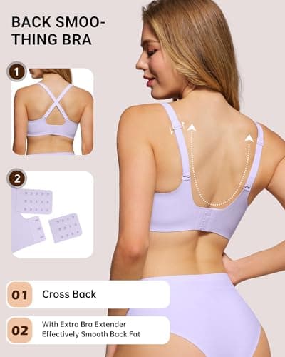 HORISUN Bras for Women Wireless Jelly Push Up Seamless Bra Full Coverage No Underwire Supportive T Shirt Bralette (Purple 34D) - Thumbnail 4