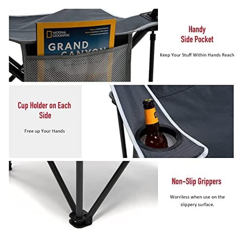 SUNNYFEEL Camping Chairs for Adults, Oversized Camping Chair Heavy Duty 500LBS, Portable Lawn Chair with Cup Holder, Side Pocket&Bag for Outdoor Camping/Beach/Picnic/Fishing, Grey - Thumbnail 5