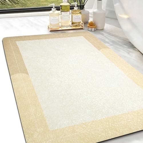 Large Bath Mat Rug, Rubber Non Slip Bath Mat Super Absorbent Quick Dry Bathroom Floor Mat Thin Bathroom Rugs Fit Under Door-Shower Rug for in Front of Bathtub Shower,Beige, Easy to clean, 23.6"x35.4" - Image 1