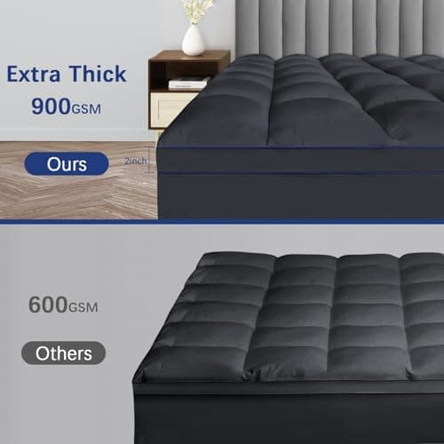 CYMULA Short Queen Mattress Pad, Cooling Bed Topper, Thick Pillow Top, Grey Plush Down Alternative Fill - Thumbnail 2