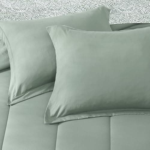 Monbix Full Comforter Set - 7 Pieces Sage Green Bed in a Bag Full Size Track Stitching Bedding Sets, All Seasons Comforter with Sheets,Pillowcases & Shams - Thumbnail 6