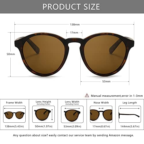 SUNGAIT Women's Classic Vintage Round Polarized Sunglasses Retro Style UV400 (Amber Frame(Matte Finish)/Brown Lens) SGT166 HPKC - Thumbnail 5