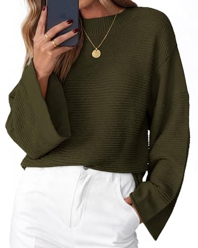 KIRUNDO Oversized Sweaters for Women Ribbed Knit Chunky Long Sleeve Tunic Sweater Pullover Tops Fall Winter Clothing(Army Green, X-Large) - Image 1
