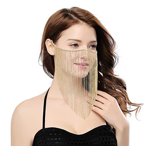 Bellady Masquerade Mask for Women Rhinestone Fringe Mardi Gras Mask Party Prom Ball Bar Costumes Accessory Face Mask Gold - Image 1