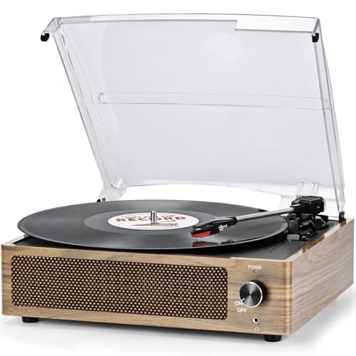 Vinyl Record Player with Speakers Vintage Turntable Vinyls Records Belt-Driven Turntables Support 3-Speed Wireless Playback Headphone AUX RCA Line LP Vinyl Players for Sound Enjoyment Retro Wood Cyan - Image 1