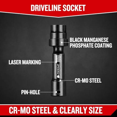 7-Piece 1/2'' Drive Driveline Limited Clearance Socket Set, 12-Point SAE Impact Swivel Socket Set, Cr-Mo Steel with Storage Case for Automotive & Industrial - Thumbnail 3
