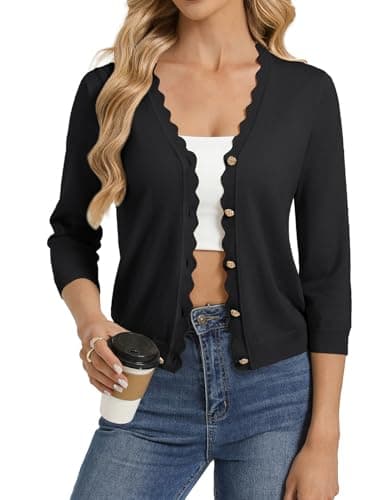 GRACE KARIN Cardigan Sweaters for Women Lightweight Summer 3/4 Sleeve Cardigan Cropped Spring Shrug for Dresses Black - Image 1