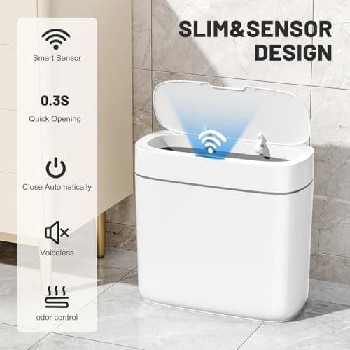 JUDRDO Small Trash Can for Bathroom, 3.5 Gallon Automatic Touchless Trash Can with Lid,Motion Sensor Slim Garbage Can Waterproof Trash Bin Waste Basket for Bedroom, Kitchen - Thumbnail 3