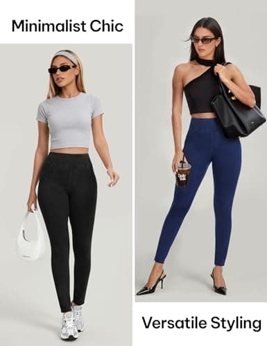 AVAMO Jeggings for Women Tummy Control Stretchy Skinny Jeans Pull On Elastic High Waisted Denim Jeans Leggings Trendy Dark Blue - Thumbnail 4