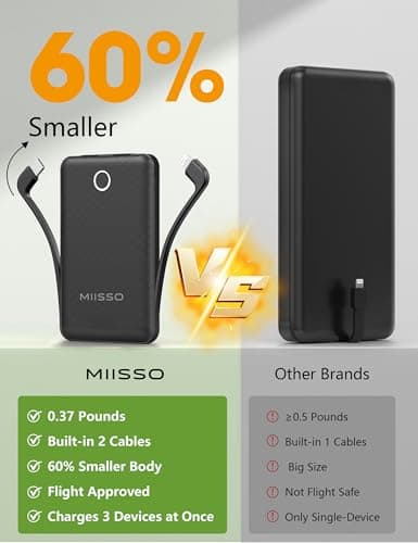 10000mAh Mini Portable Charger with Built in Cable, Pocket Size Power Bank Travel External Battery Pack for Phone, 3 Output USB Type C Cord Clutch Compatible with iPhone, Samsung, 2 Pack Black & Pink - Thumbnail 2