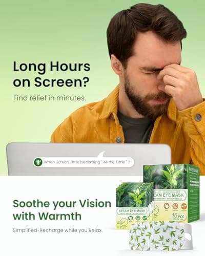 16 Packs Steam Eye Masks for Dry Eyes, Green Tea Warm Eye Mask, Relief Eye Fatigue & Puffy Eyes, Moist Heating Compress for Eyes, Self Heated Eye Mask, Disposable Travel Essentials & Relaxation Sets - Thumbnail 2