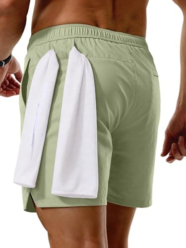 Comdecevis Running Shorts for Men 5 Inch Inseam Stretch Short Quick Dry Lightweight Shorts for Gym Athletic Board Sage Green M - Thumbnail 4