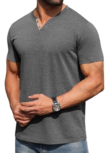 Sailwind Mens Henley Lightweight Shirts Short Sleeve Casual Cotton Button T-Shirts Summer Basic Tee Dark Gray - Thumbnail 4
