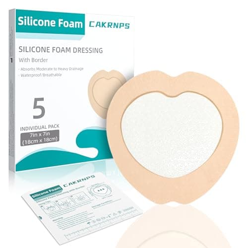 Sacrum Silicone Foam Dressing with Adhesive Border 7"x7", 5 Packs, Highly Absorbent, Breathable Waterproof Sacral Bandage Pad for Bed Sore, Pressure Ulcer Wound Dressing, FSA HSA Eligible