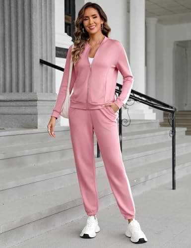 Totatuit Women's Tracksuit 2 Piece Outfits Zip Striped Sportswear Long Sleeve Jogger Suits for Women with Pockets Pink X-Large - Thumbnail 6