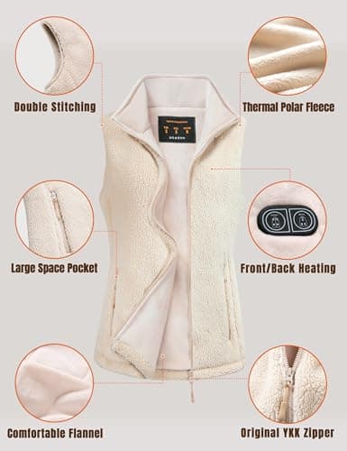 ELTENA Professional Women's Heated Vest with 20000mAh Battery equipped with Flashlights (US, Alpha, Medium, Regular, Regular, Khaki Fleece Vest) - Thumbnail 2