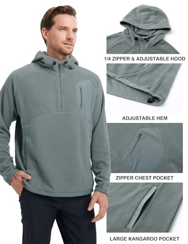 M MAELREG Mens Quarter Zip Hoodie Heavyweight Microfleece Warm Casual Hooded Golf Quarter Zip Fleece Hoodie Men Smoky Gray - Thumbnail 5