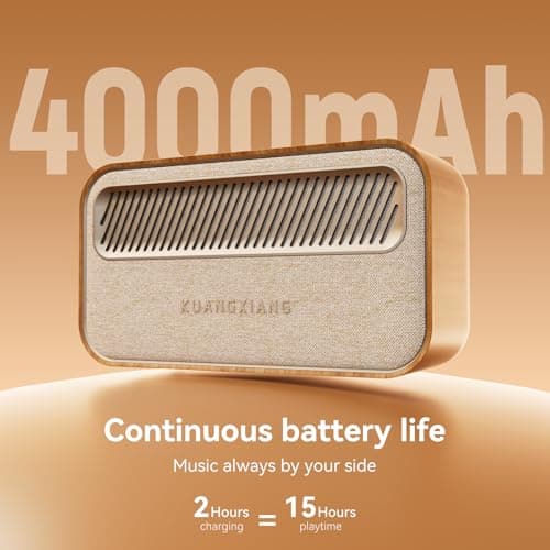 KUANGXIANG Bluetooth Speaker 45W(Peak) Wireless Portable Speaker with Bass, TWS Pairing, AUX, TF Card, Voice Assistant, Loud Wireless Wood Speakers, Retro Speaker for Home Party, Outdoor Camping - Thumbnail 6