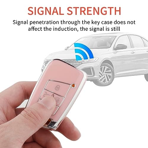 Pangpai Pink Key Fob Cover for VW Volkswagen, Soft TPU Key Case Protection with Bling Keychain Fit for Tiguan Atlas Jetta Passat Golf Alltrack Smart Key - Thumbnail 5