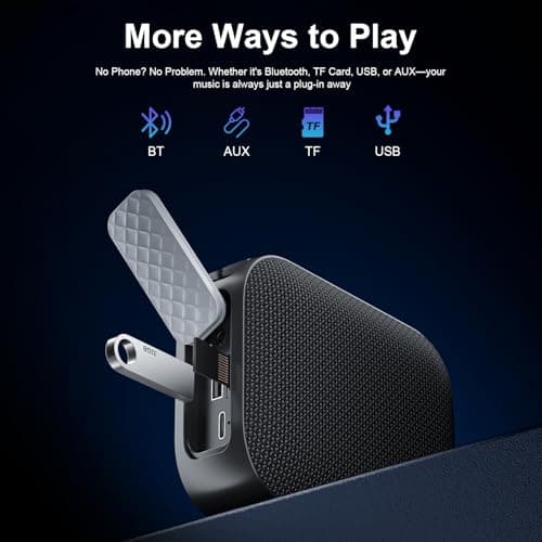 KASOHQEE Portable Bluetooth Speaker with RGB Lights, IPX5 Waterproof Wireless Speaker for Outdoor & Home, 5.4 Bluetooth, 15H Playtime, TWS Pairing, Lightweight Hiking Speaker Support TF/USB/AUX - Thumbnail 5