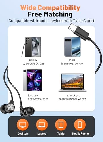 2 PACK USB C Headphones for iPhone 17 16 15, Wired Earbuds USB C with Clear Mic & Noise Reduction, Ear Buds Wired Headphones Type C Earphones for Galaxy S26 Ultra S25 A16, for iphone Android Devices - Thumbnail 3