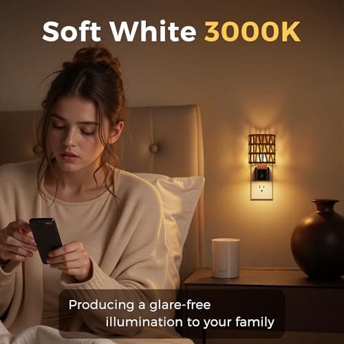 L LOHAS LED Night Lights Plug into Wall, Cylindrical Ironwork Boho Lampshade Decor Night Light, 350° Rotatable Dusk to Dawn Sensor Vintage Nightlight, Dimmable for Bedroom Living Room Hallway - Thumbnail 6