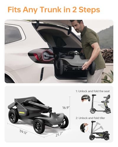 Paiseec S3 Pro Mobility Scooters for Adults, 40 Miles Long Lasting Mobility Scooter, Lightweight Travel Scooter for Seniors, 300 lbs Capacity, AI Speed Control, 250W Motor (Grey-40miles-S3) - Thumbnail 5