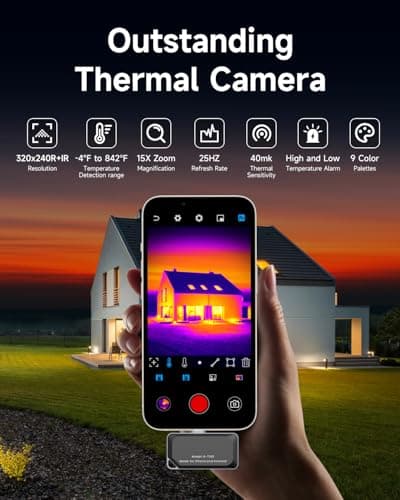 REVASRI Thermal Camera for Type-C iPhone & Android Device, 320x240 Super Resolution, 15x Digital Zoom, 25Hz Thermal Imaging Camera for Water Leak Detection,HVAC Electrical Plumbing, Home Inspection - Thumbnail 2