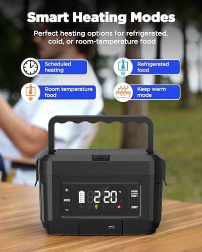 Genasmil Battery Powered Heated Lunch Box - 20000mAh Cordless Electric Lunch Box for Adults, 1.2L Stainless Steel Self-Heating Food Warmer with Removable Battery, Portable for Work, Office, & Travel - Thumbnail 2