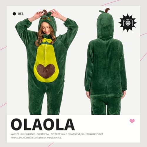 OLAOLA Adult Unisex Onesie, Flannel Avocado Pajamas, One Piece Sleepwear Cosplay Party Costume - Thumbnail 2