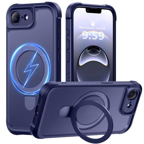 MOCCA for iPhone 17e Case & iPhone 16e Case with Magnetic Invisible Stand [Full Camera Protection][Compatible with Magsafe] Military Drop Shockproof Translucent Matte Phone Case Cover 6.1",Deep Blue - Image 1