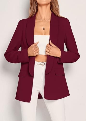 KIRUNDO Oversized Blazers for Women Business Casual 2026 Spring Fall Fashion Long Sleeve Open Front Work Office Suit Jackets(Wine Red, XX-Large) - Thumbnail 3