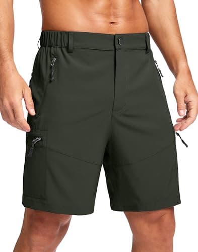 Pudolla Men's Hiking Cargo Shorts Lightweight 7" Travel Casual Shorts for Men Golf Work Outdoor with 5 Zipper Pockets(Army Green XX-Large)