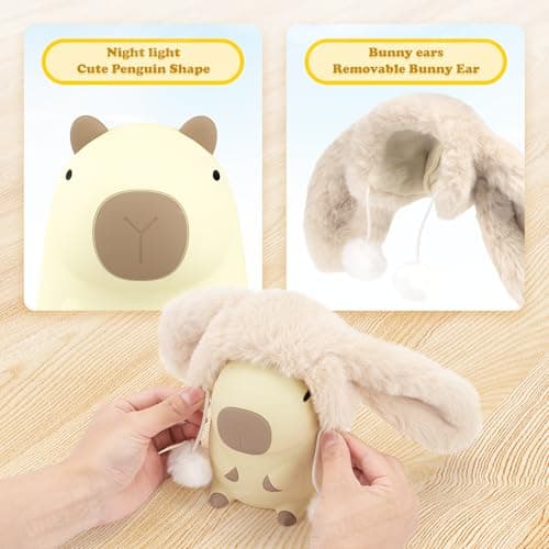 UNEEDE Capybara Night Light White Elephant Gifts - Rechargeable Silicone Touch Lamp, 2-Level Dimmable, 20-Min Timer, Safe Nursery Decor for Kids & Valentines Day Gifts - Thumbnail 2
