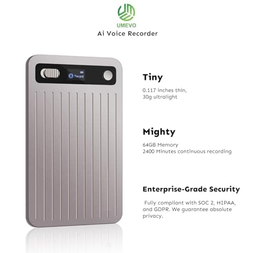 UMEVO Note Plus AI Voice Recorder : Unlimited Transcribe & Summarize, AI Note Taking Device 64GB with Case, App Control, 140 Languages for Calls, Lectures, Meetings, Interviews (Rose Gold) - Thumbnail 3