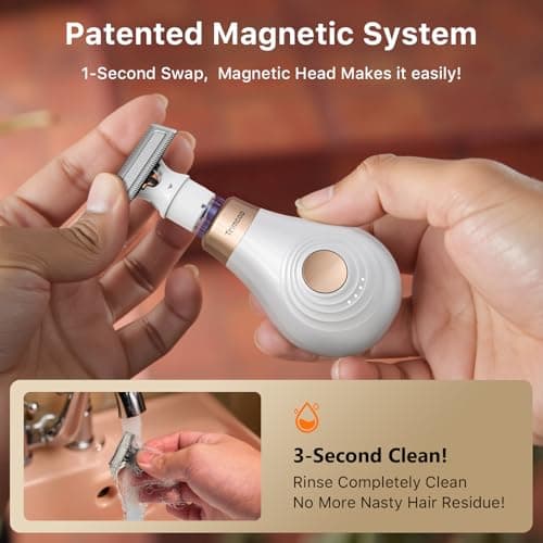 Trimcoo 2026 New Bikini Trimmer for Women - Small But Powerful Electric Razors, Intimate Pubic Hair/Lady Facial Painless Removal, USB-C Cordless Body Shaver for Trip, Replaceable Wet/Dry Blade, White - Thumbnail 6