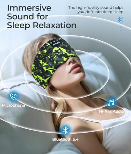 LOVE EYE Sleep Headphones Headband Bluetooth 5.4, Sports Headband Earphones Wireless Sleeping Eye Mask with HD Stereo Speaker for Workout Jogging Yoga Insomnia Travel Meditation Gifts (Painting Green) - Thumbnail 4
