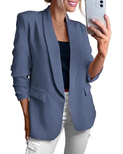 KIRUNDO Womens Blazer 2026 Spring Fall Bussiness Casual Long Sleeve Open Front Work Office Dressy Suit Jackets with Pockets(Grey Blue, Large) - Image 1