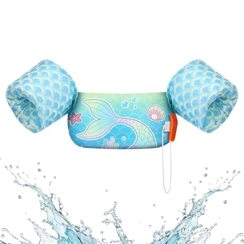 HeySplash Swim Vest for Kids, Toddler Pool Floaties Fit 22-55 Lbs, Children Swimming Vest with Adjustable Strap, Swim Jacket Water Wings Arm, Puddle Sea Beach Boat Jumper Age 2-5, Blue Fishtail - Image 1