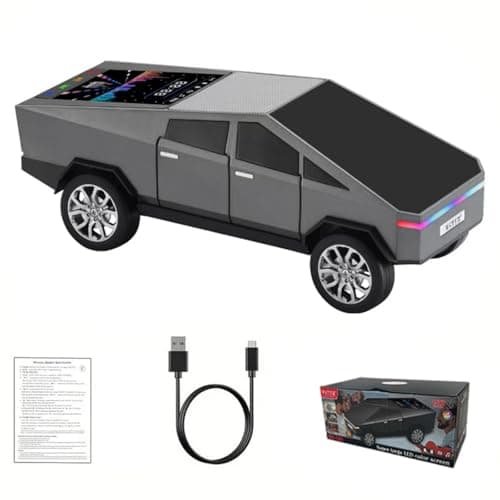 WS-580 Cybertruck Portable Bluetooth Speaker, Replica Car with Display Screen, HD Sound, TWS Pairing, FM Radio, Built-in Mic, Remote Selfie Control, LED Party Light, Gift for Car Lovers (Gray)