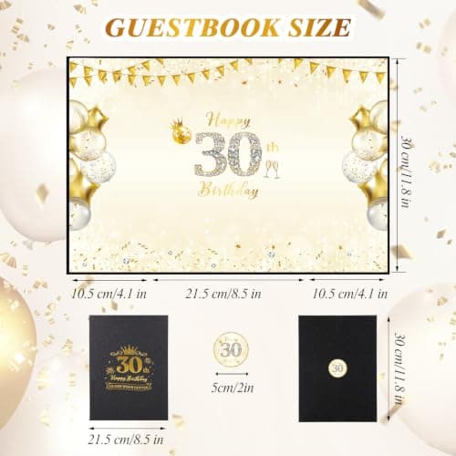 WSICSE 30Th Birthday Guest Book Card, Black Gold, 18 x 12 Inch - Thumbnail 2