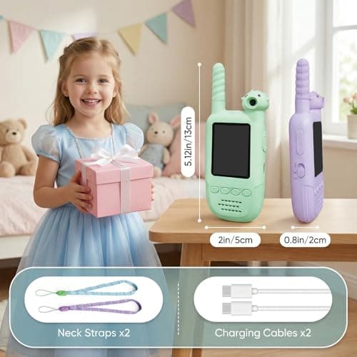 Kids Video Walkie Talkies 2 Pack, 180° Rotating Camera & Live Video Chat, Rechargeable Intercom Toys with 6 Voice Changers, Flashlight & 10 Fun Ringtones, Outdoor Toys for Boys Girls, Green & Purple - Thumbnail 6