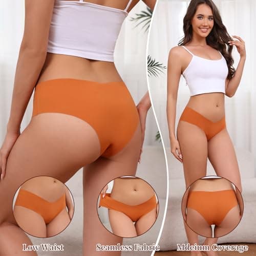 Atisek Womens Seamless No Show Panties Laser Cut Invisible Edge Underwear Soft Stretch Briefs for Leggings Dresses Yoga Pants Multicolor - Thumbnail 3