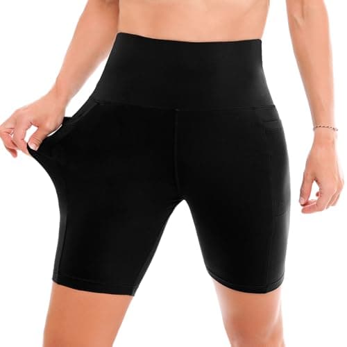 Ipletix Biker Shorts with Pockets for Women - 6'' High Waisted Womens Yoga Gym Athletic Running Workout Shorts Black SM - Thumbnail 5